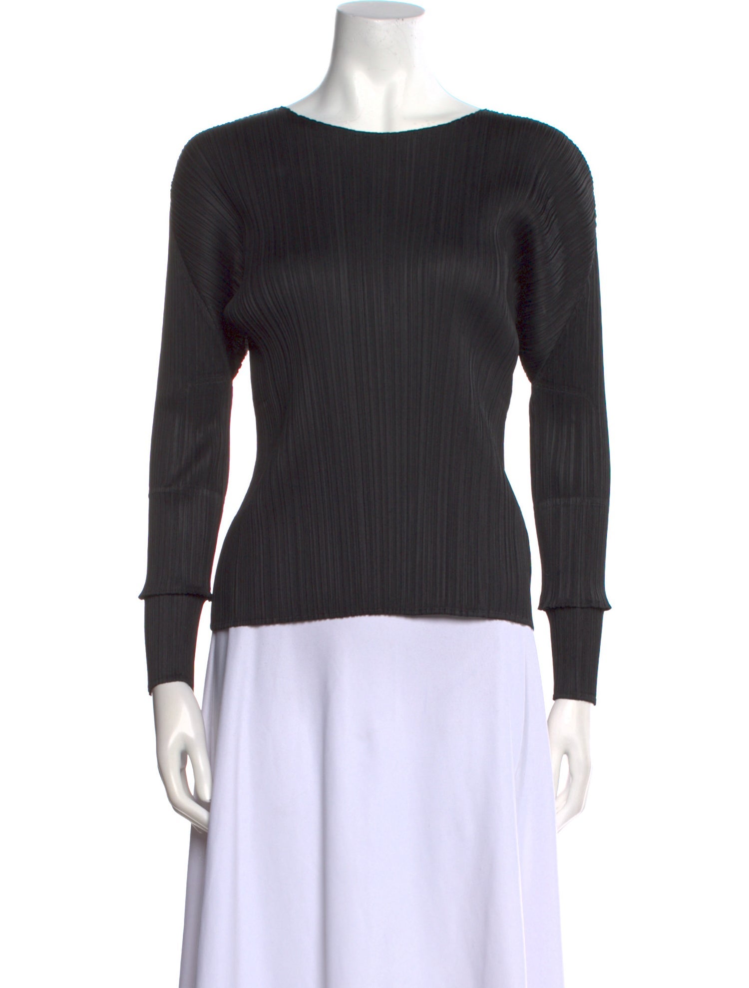 Pleats Please Issey Miyake Bateau Neckline Long Sleeve Top