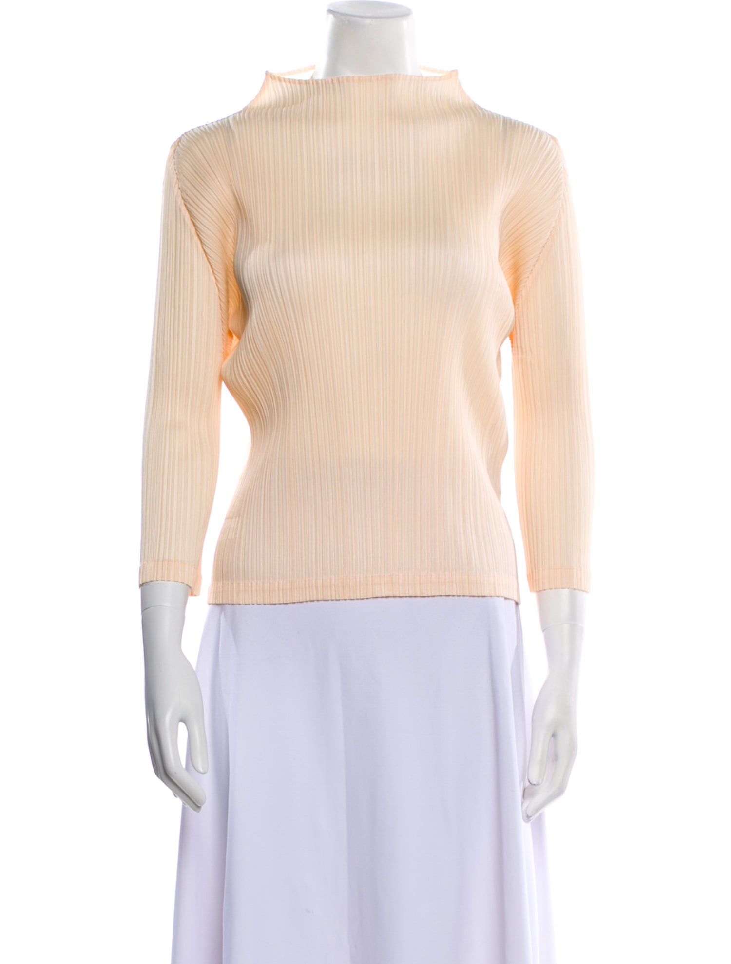 Pleats Please Issey Miyake Mock Neck Three-Quarter Sleeve Top