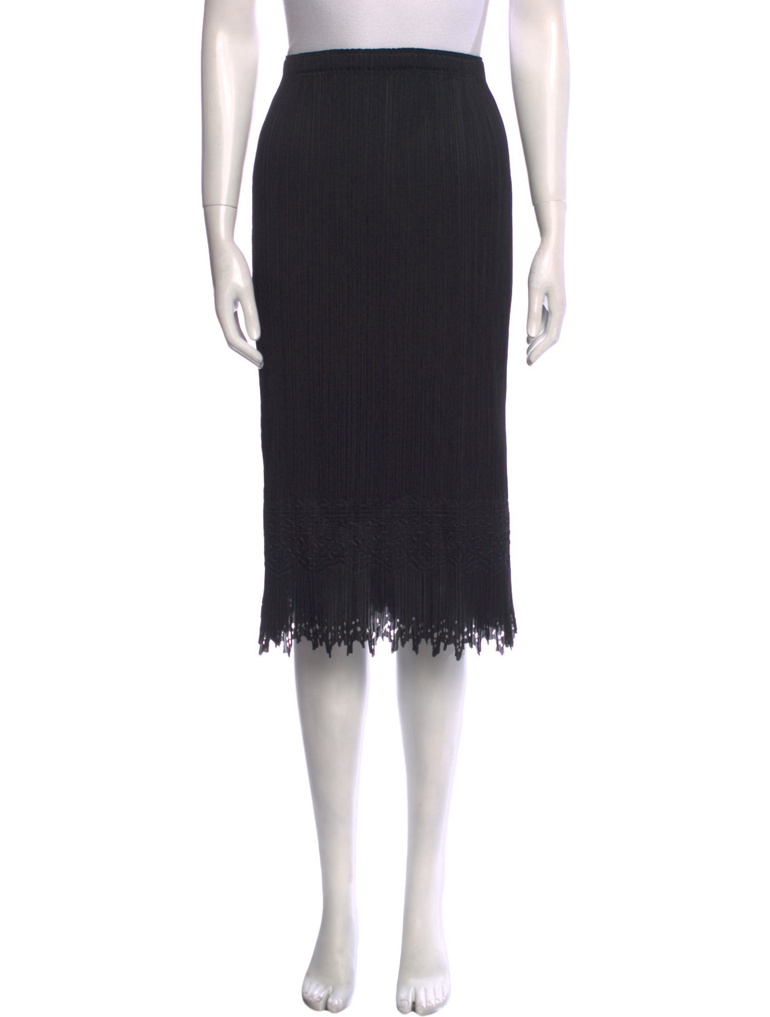 Pleats Please Issey Miyake Raw-Edge Trim Knee-Length Skirt