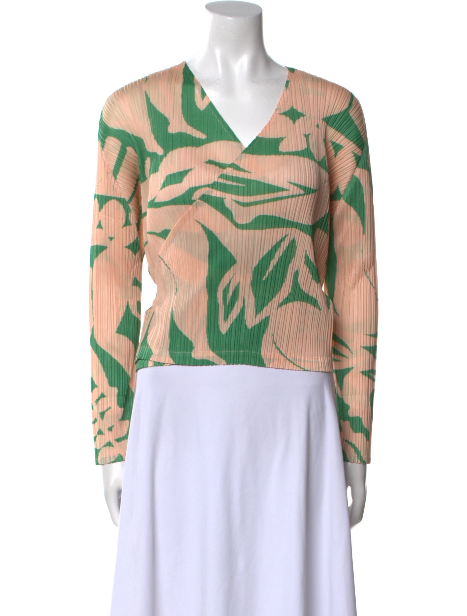 Pleats Please Issey Miyake Printed V-Neck Top w/ Tags