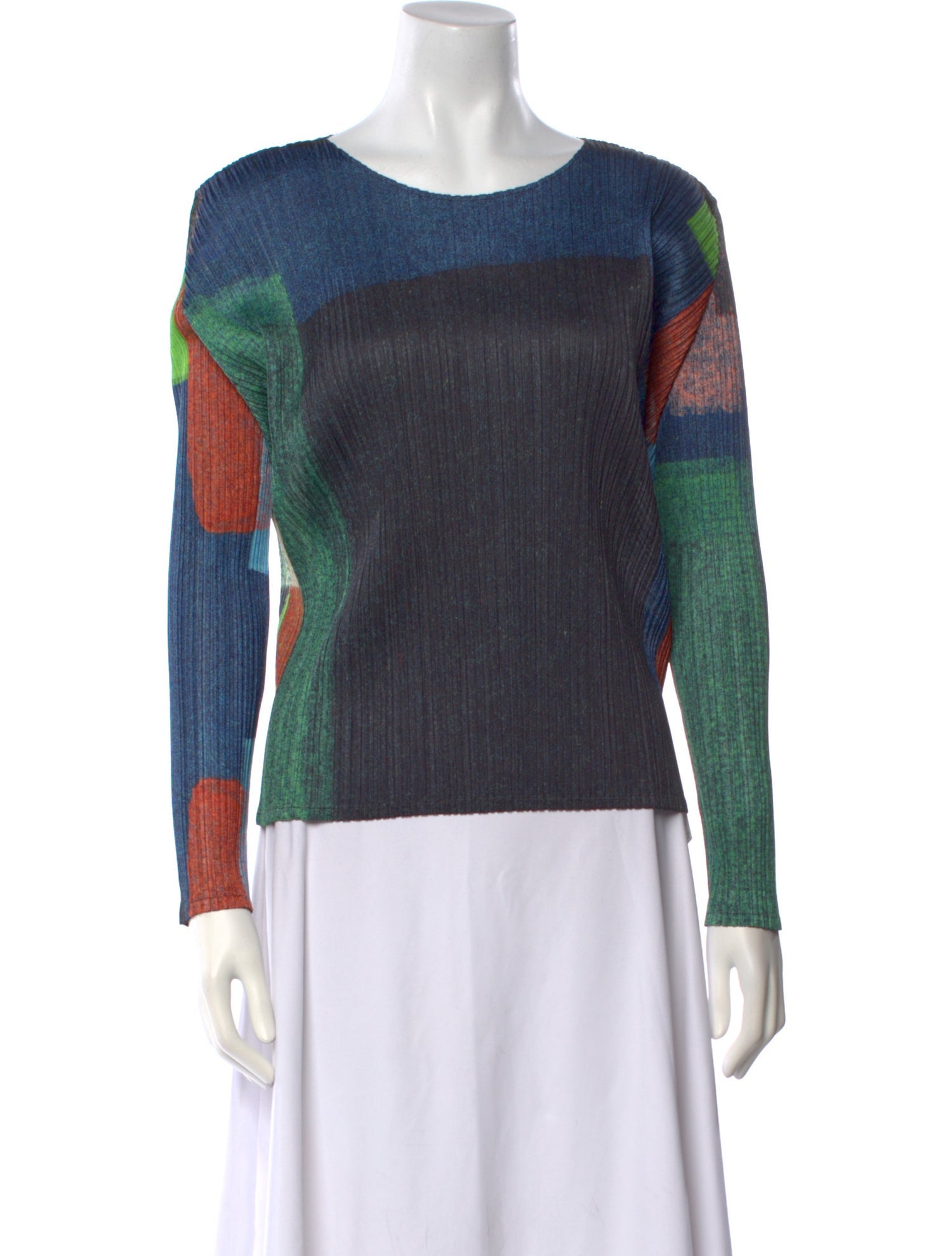 Pleats Please Issey Miyake Striped Scoop Neck Top
