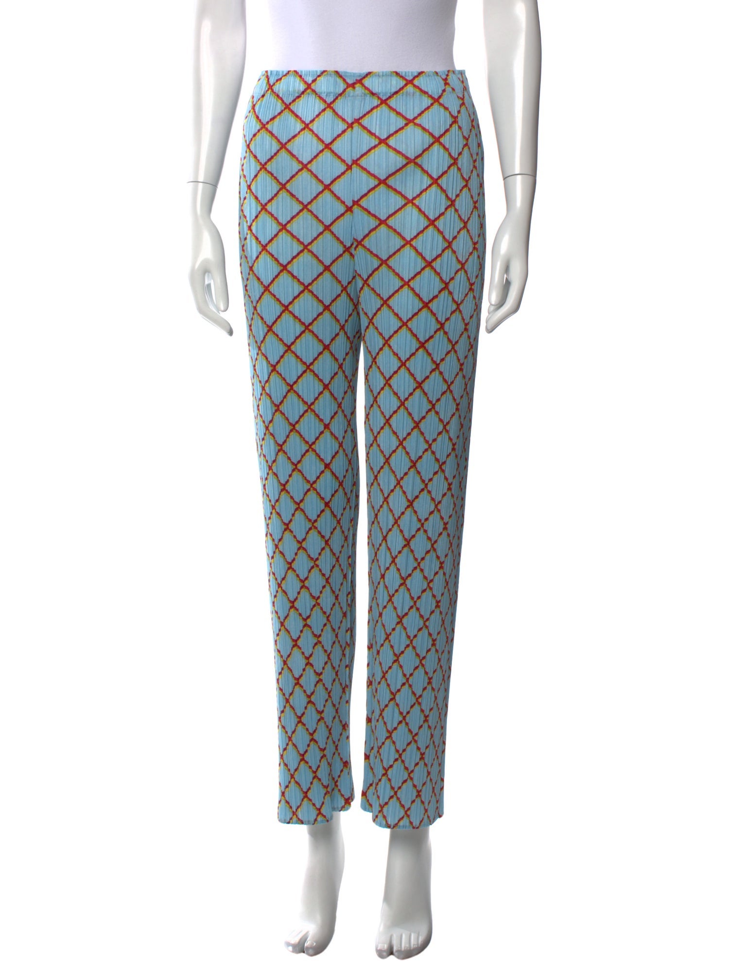 Pleats Please Issey Miyake Plaid Print Straight Leg Pants