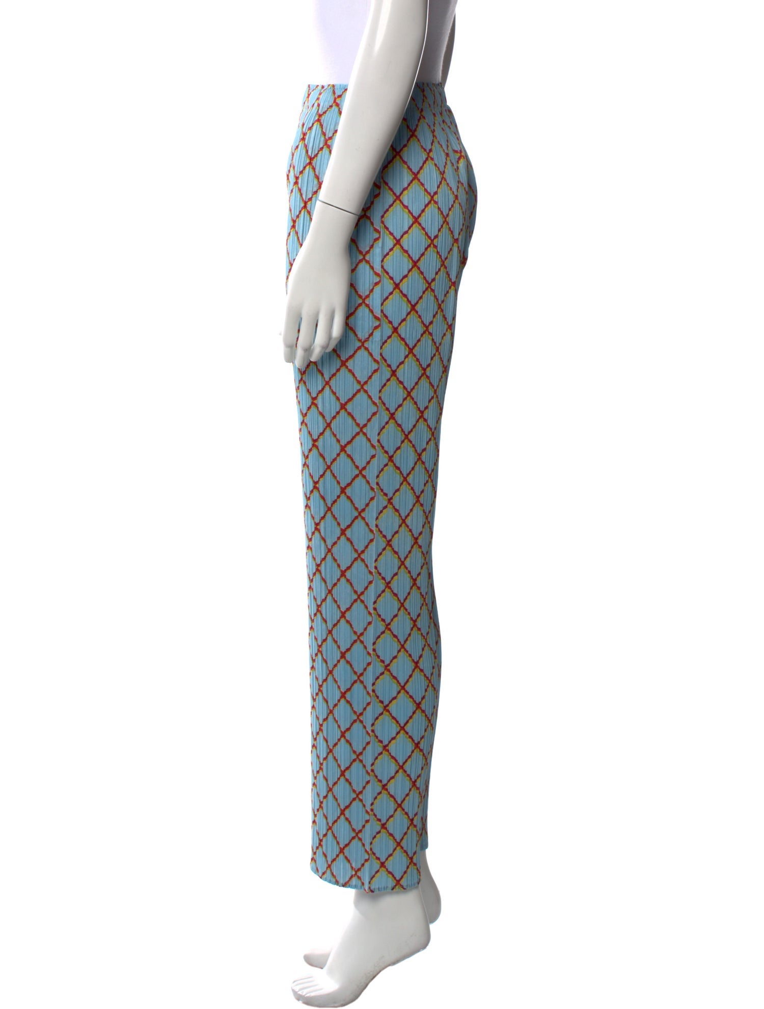 Pleats Please Issey Miyake Plaid Print Straight Leg Pants