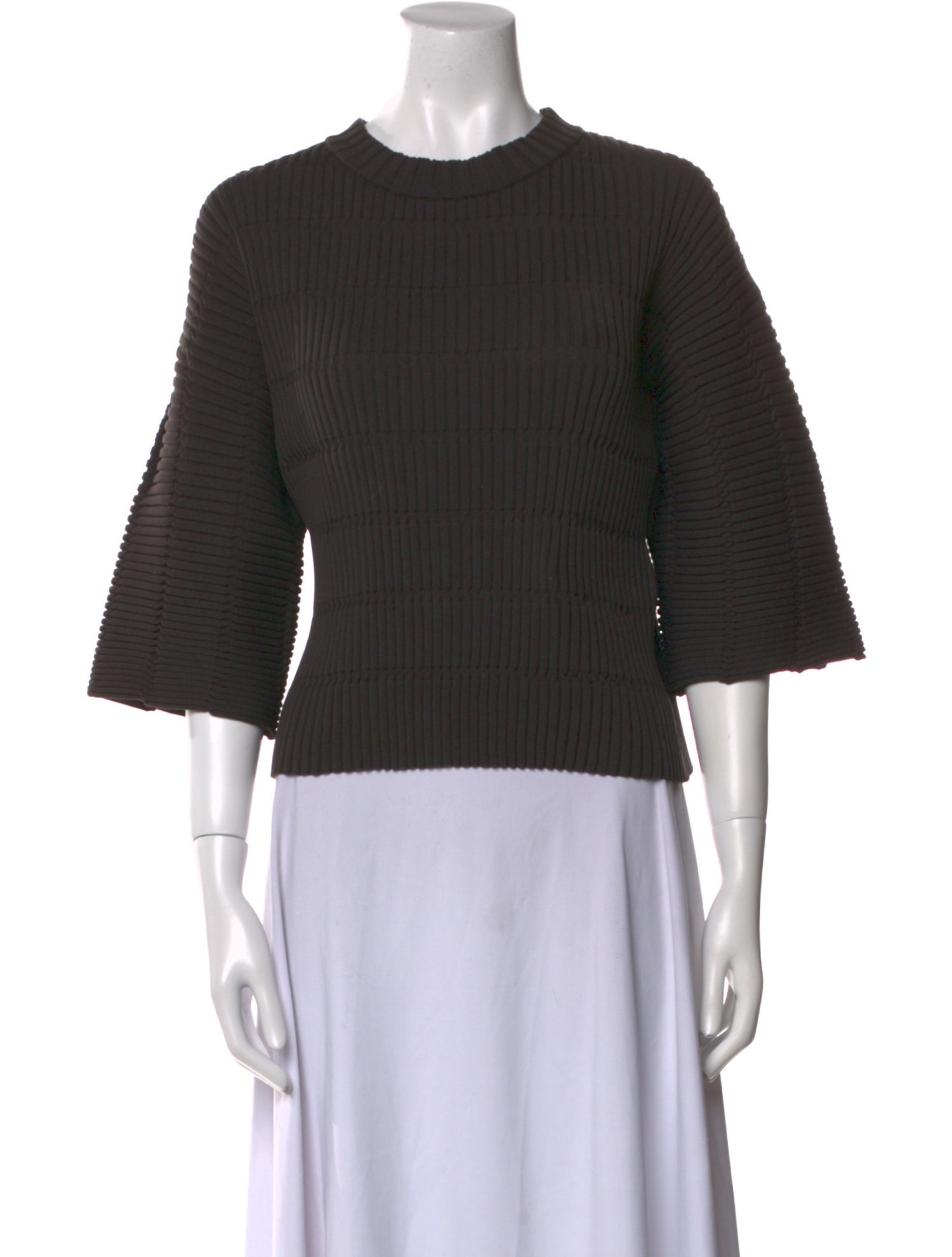 Pleats Please Issey Miyake Crew Neck Three-Quarter Sleeve Crop Top