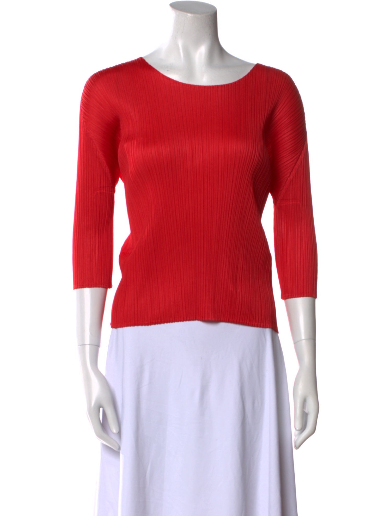 Pleats Please Issey Miyake Scoop Neck Three-Quarter Sleeve Top