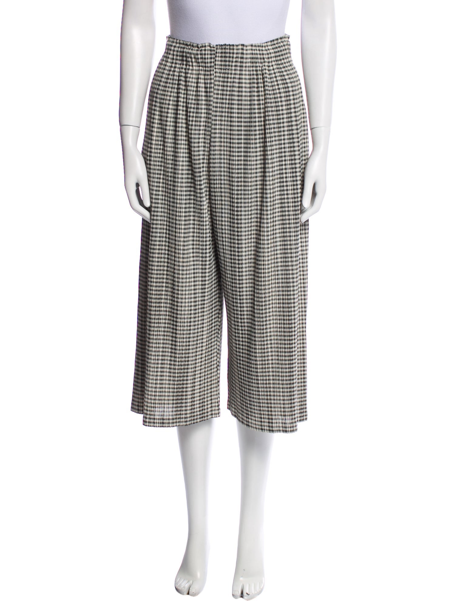 Pleats Please Issey Miyake Plaid Print Wide Leg Pants