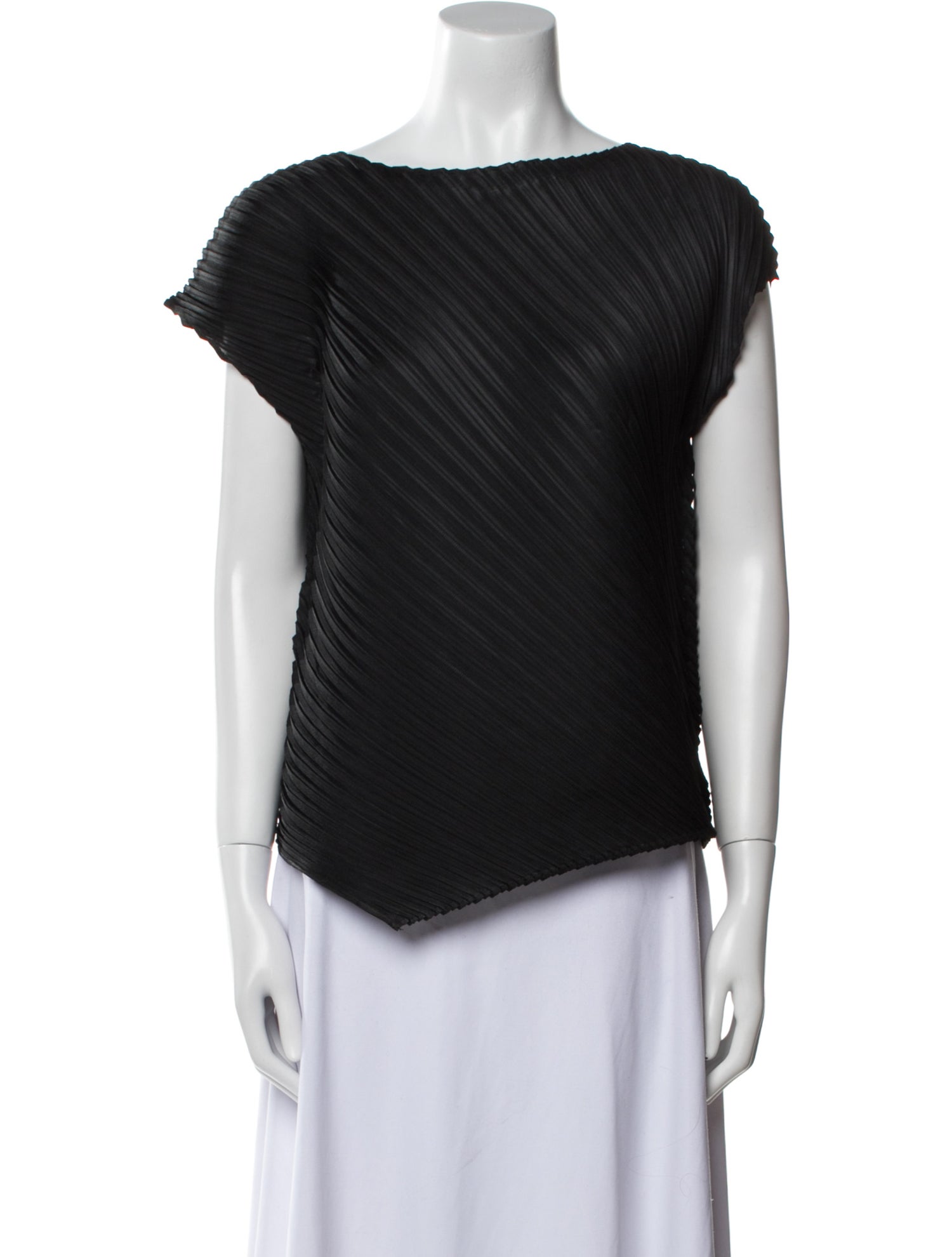 Pleats Please Issey Miyake Bateau Neckline Short Sleeve Top