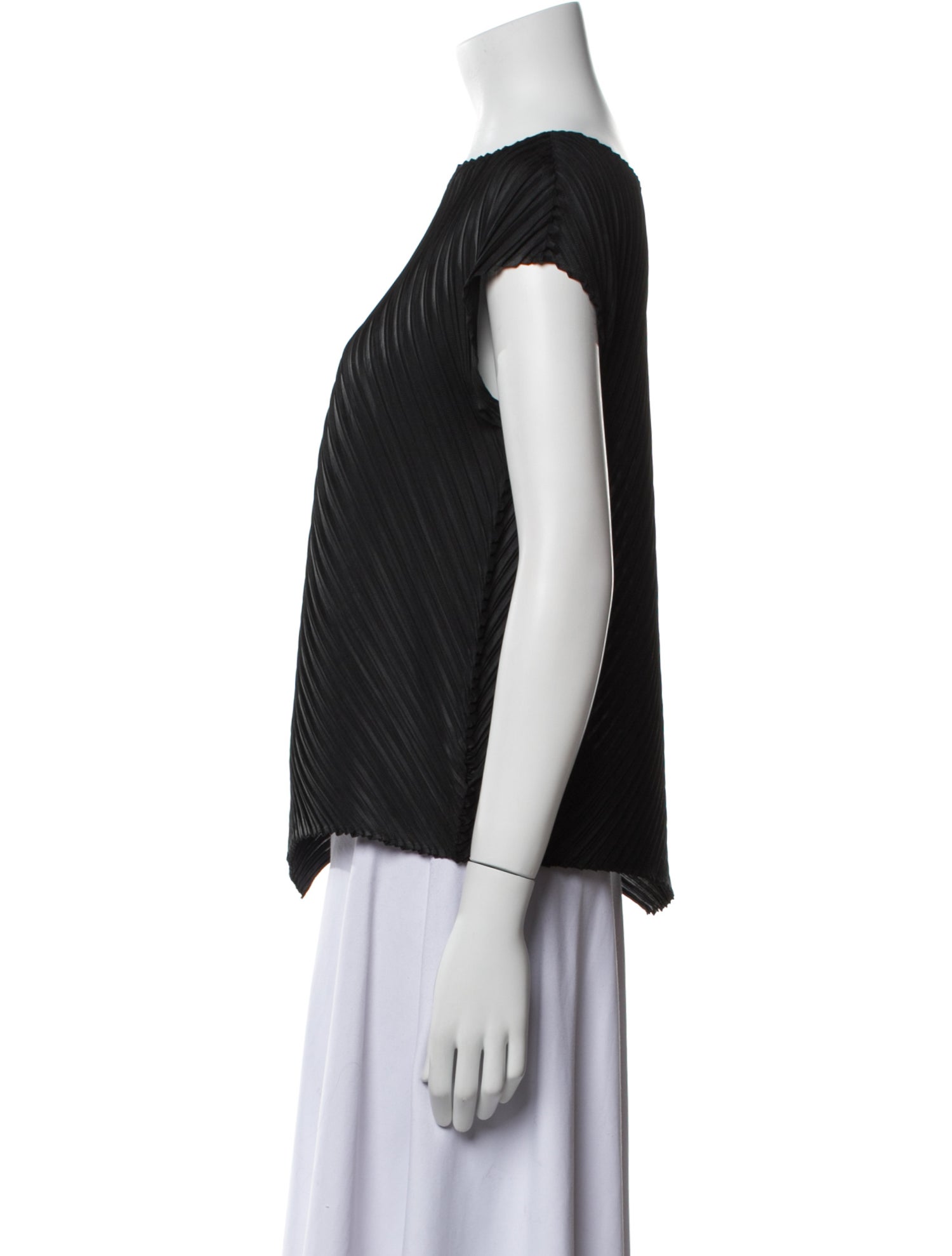 Pleats Please Issey Miyake Bateau Neckline Short Sleeve Top