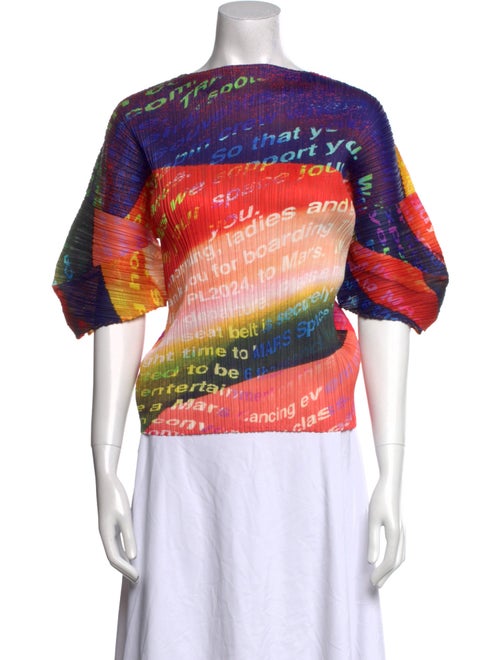 Pleats Please Issey Miyake Striped Bateau Neckline Blouse