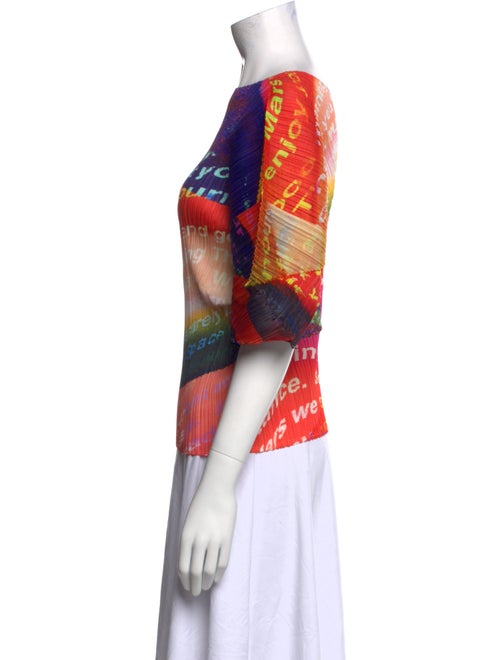 Pleats Please Issey Miyake Striped Bateau Neckline Blouse