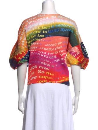 Pleats Please Issey Miyake Striped Bateau Neckline Blouse