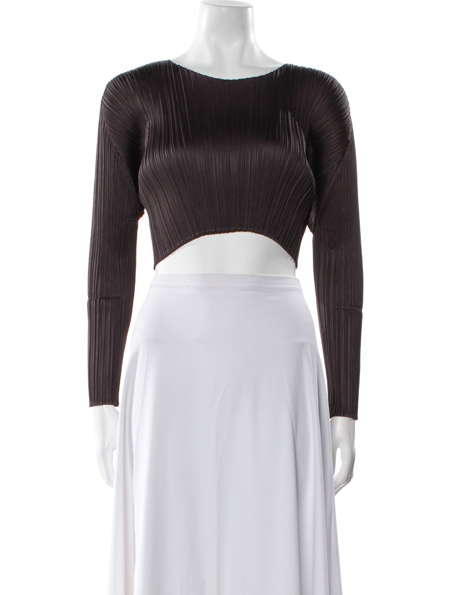 Pleats Please Issey Miyake Bateau Neckline Long Sleeve Crop Top