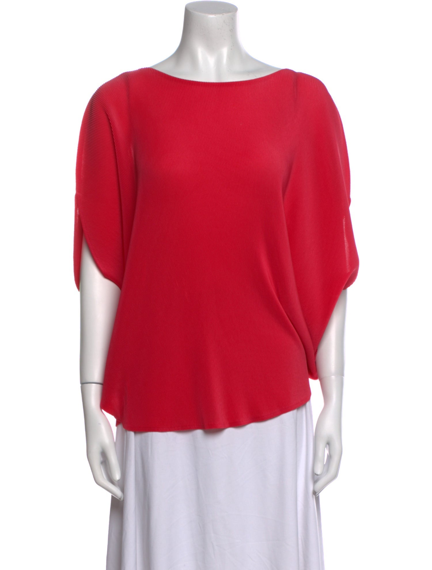 Pleats Please Issey Miyake Scoop Neck Three-Quarter Sleeve Blouse