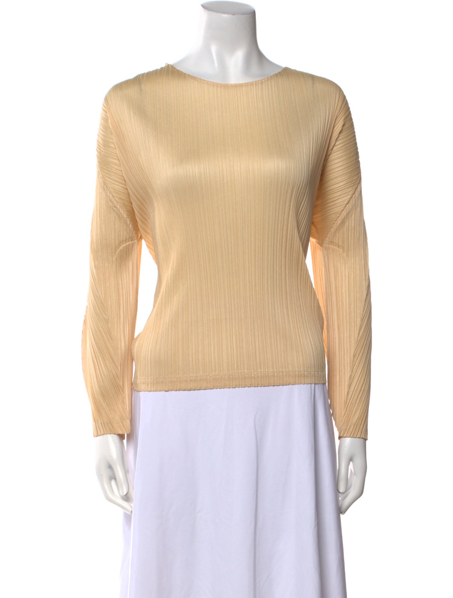 Pleats Please Issey Miyake Bateau Neckline Long Sleeve Top
