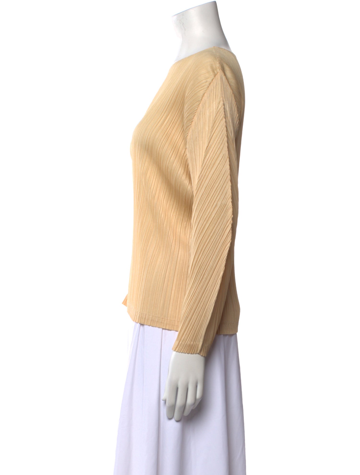 Pleats Please Issey Miyake Bateau Neckline Long Sleeve Top
