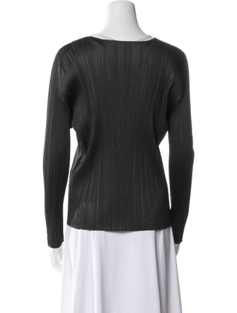 Pleats Please Issey Miyake V-Neck Long Sleeve Top