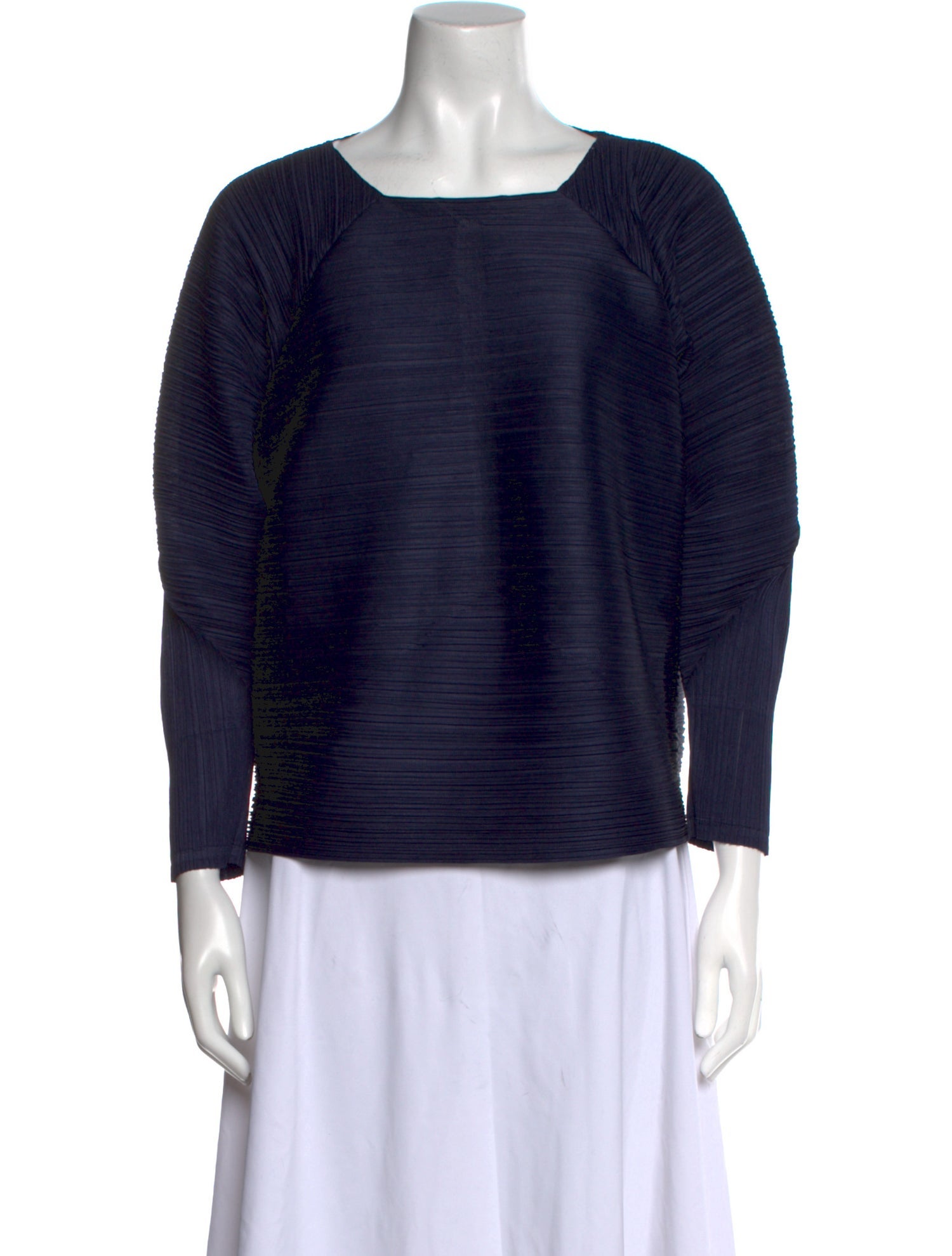 Pleats Please Issey Miyake Square Neckline Three-Quarter Sleeve Blouse