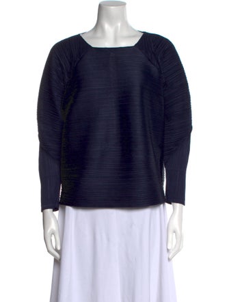 Pleats Please Issey Miyake Square Neckline Three-Quarter Sleeve Blouse