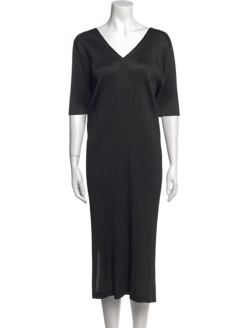 Pleats Please Issey Miyake V-Neck Midi Length Dress