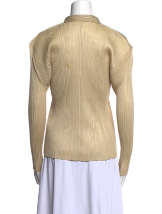 Pleats Please Issey Miyake Striped Long Sleeve Button-Up Top