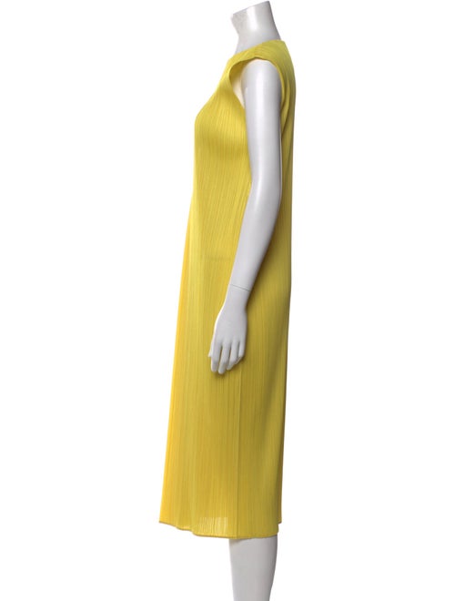 Pleats Please Issey Miyake V-Neck Midi Length Dress
