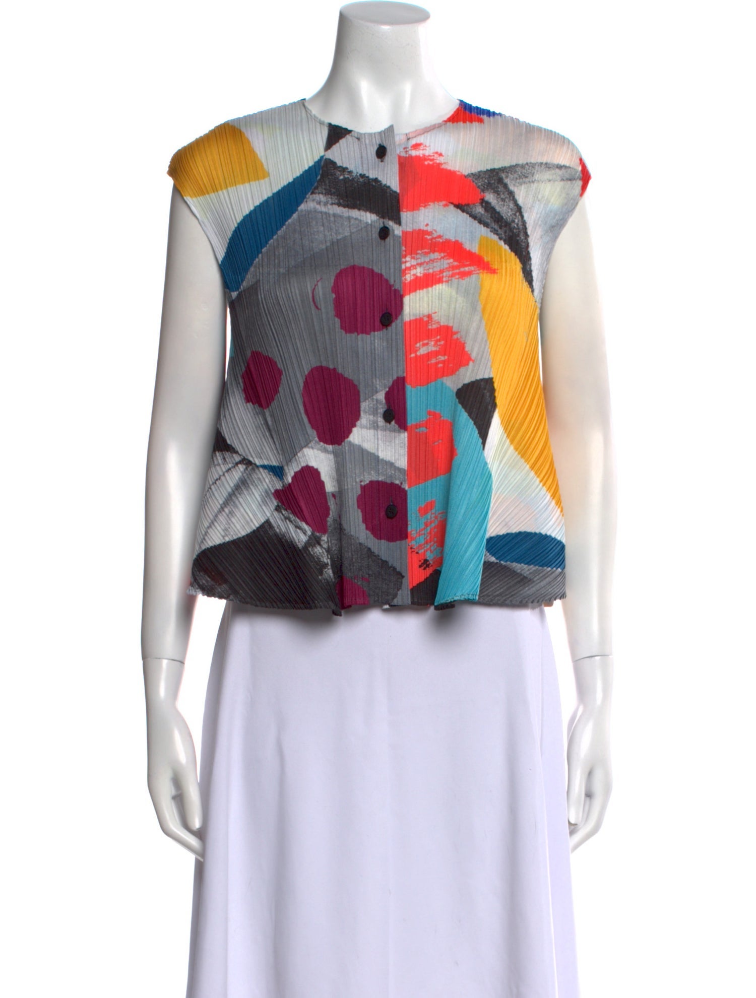 Pleats Please Issey Miyake Printed Crew Neck Crop Top w/ Tags