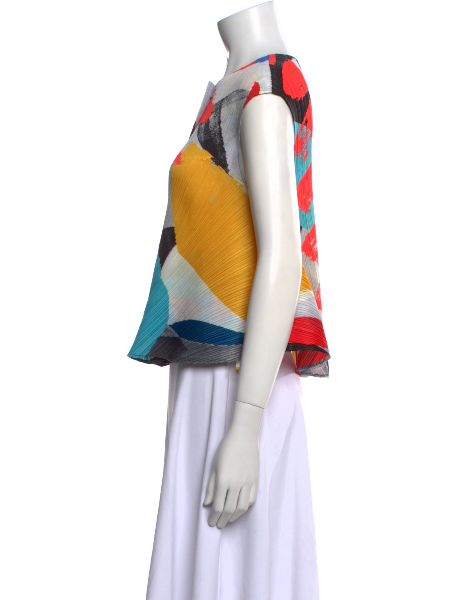 Pleats Please Issey Miyake Printed Crew Neck Crop Top w/ Tags