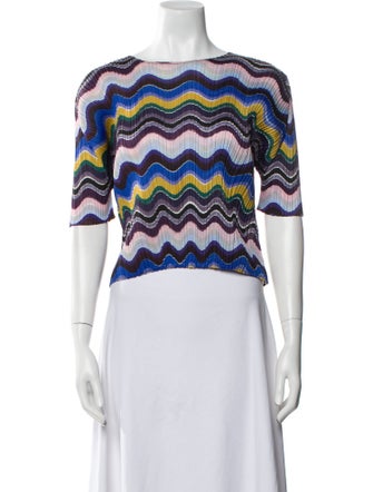 Pleats Please Issey Miyake Striped Bateau Neckline Crop Top