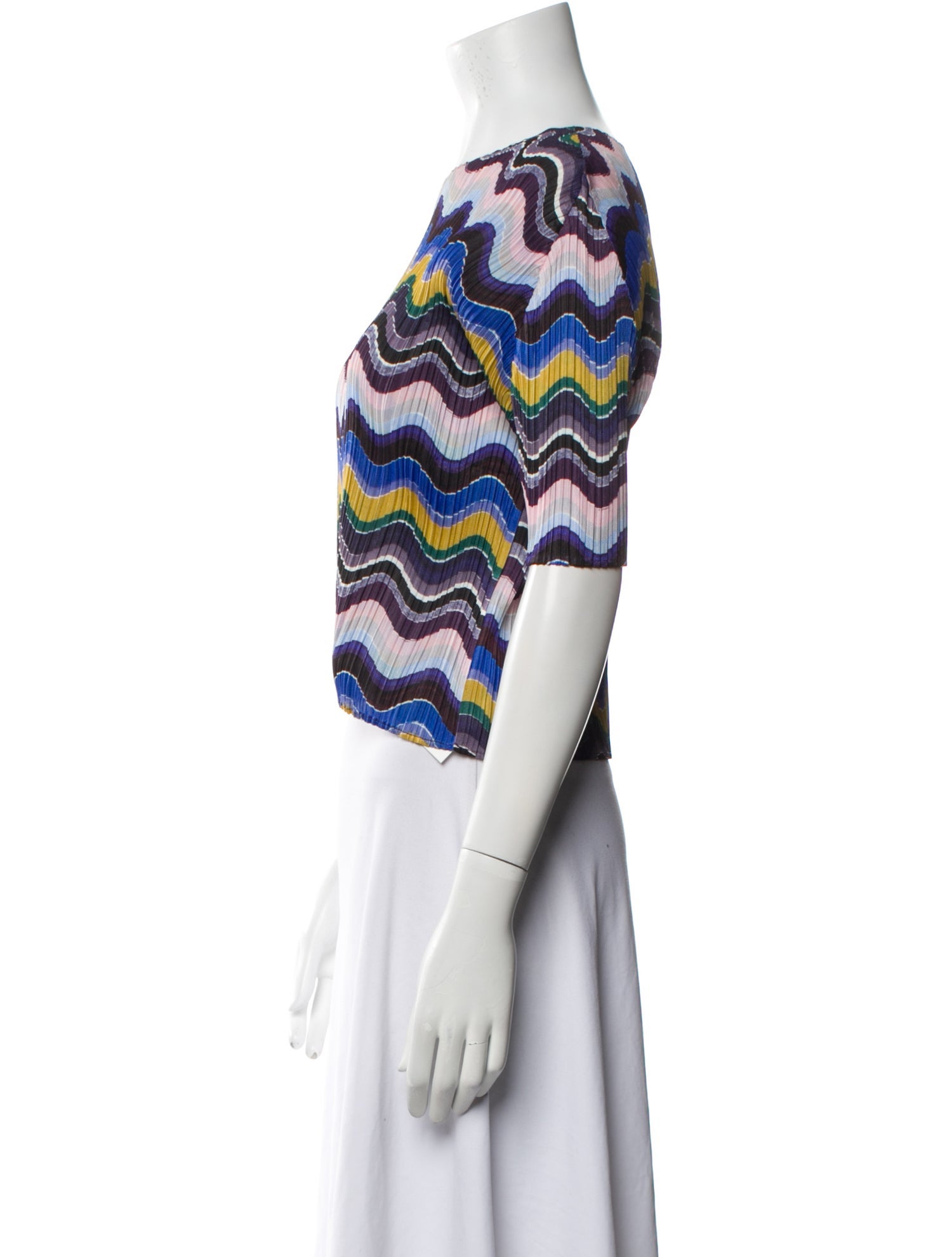 Pleats Please Issey Miyake Striped Bateau Neckline Crop Top