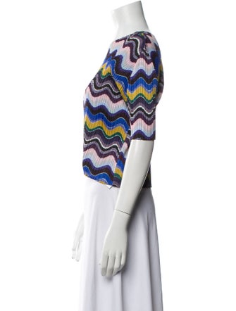 Pleats Please Issey Miyake Striped Bateau Neckline Crop Top