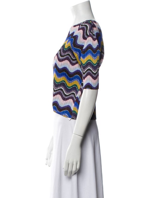 Pleats Please Issey Miyake Striped Bateau Neckline Crop Top