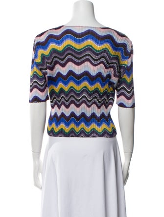 Pleats Please Issey Miyake Striped Bateau Neckline Crop Top