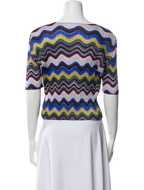 Pleats Please Issey Miyake Striped Bateau Neckline Crop Top