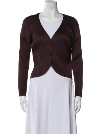 Pleats Please Issey Miyake V-Neck Long Sleeve Crop Top