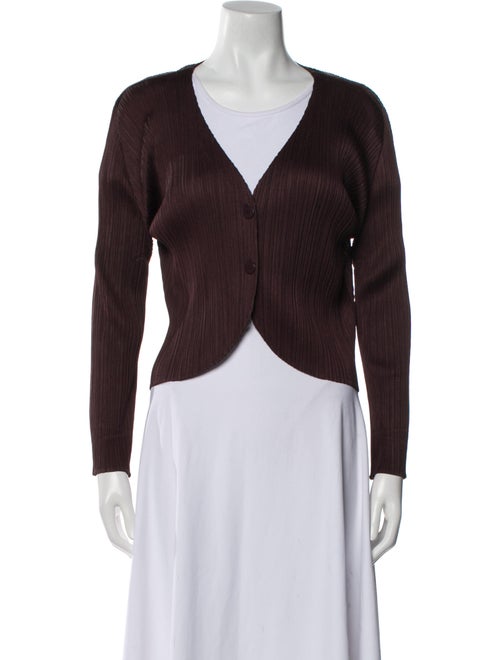 Pleats Please Issey Miyake V-Neck Long Sleeve Crop Top