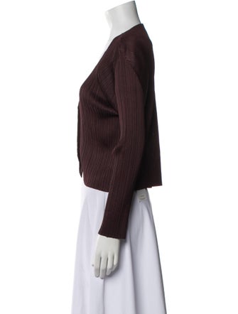 Pleats Please Issey Miyake V-Neck Long Sleeve Crop Top