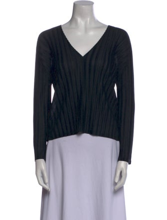 Pleats Please Issey Miyake V-Neck Long Sleeve Crop Top