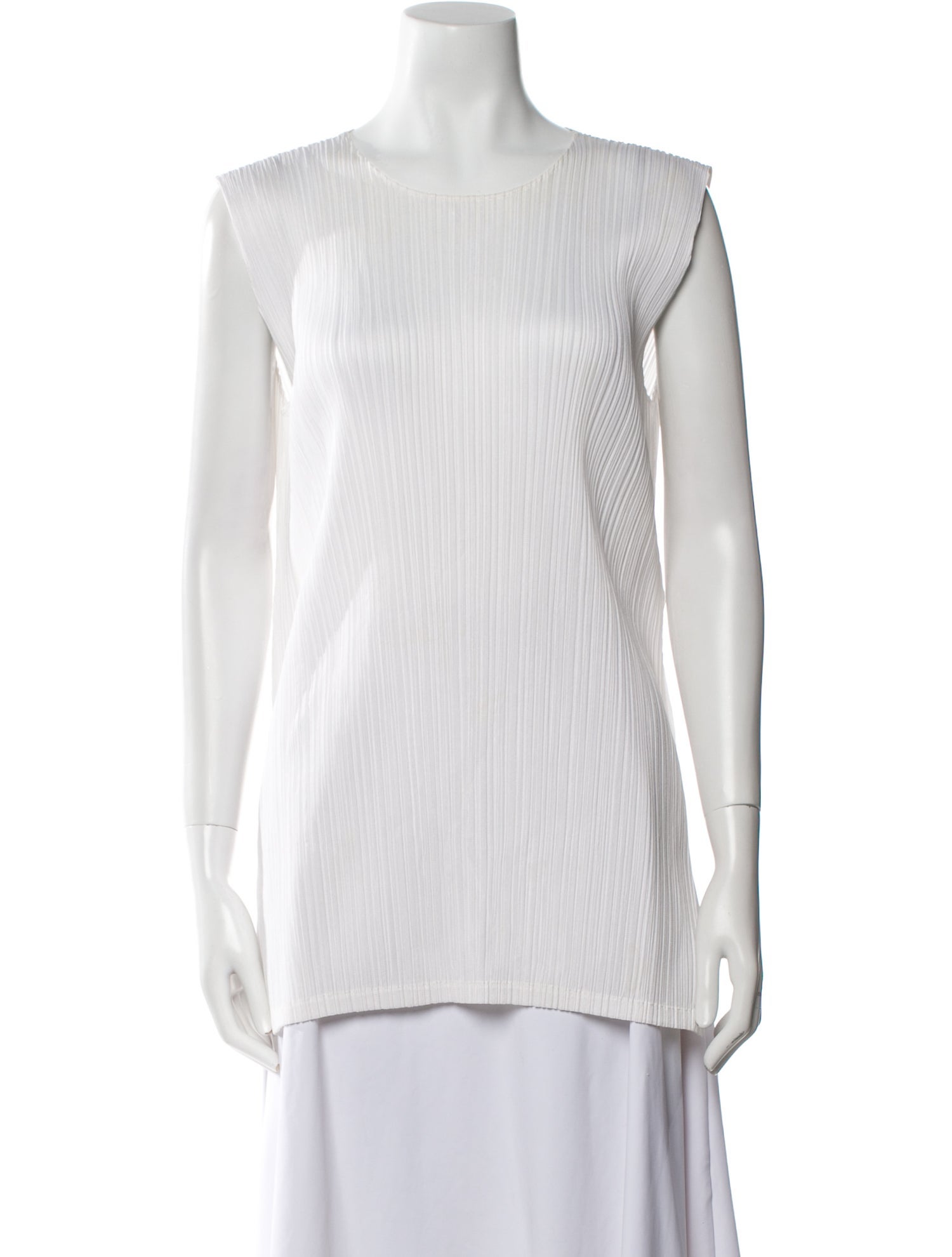 Pleats Please Issey Miyake Bateau Neckline Sleeveless Tunic