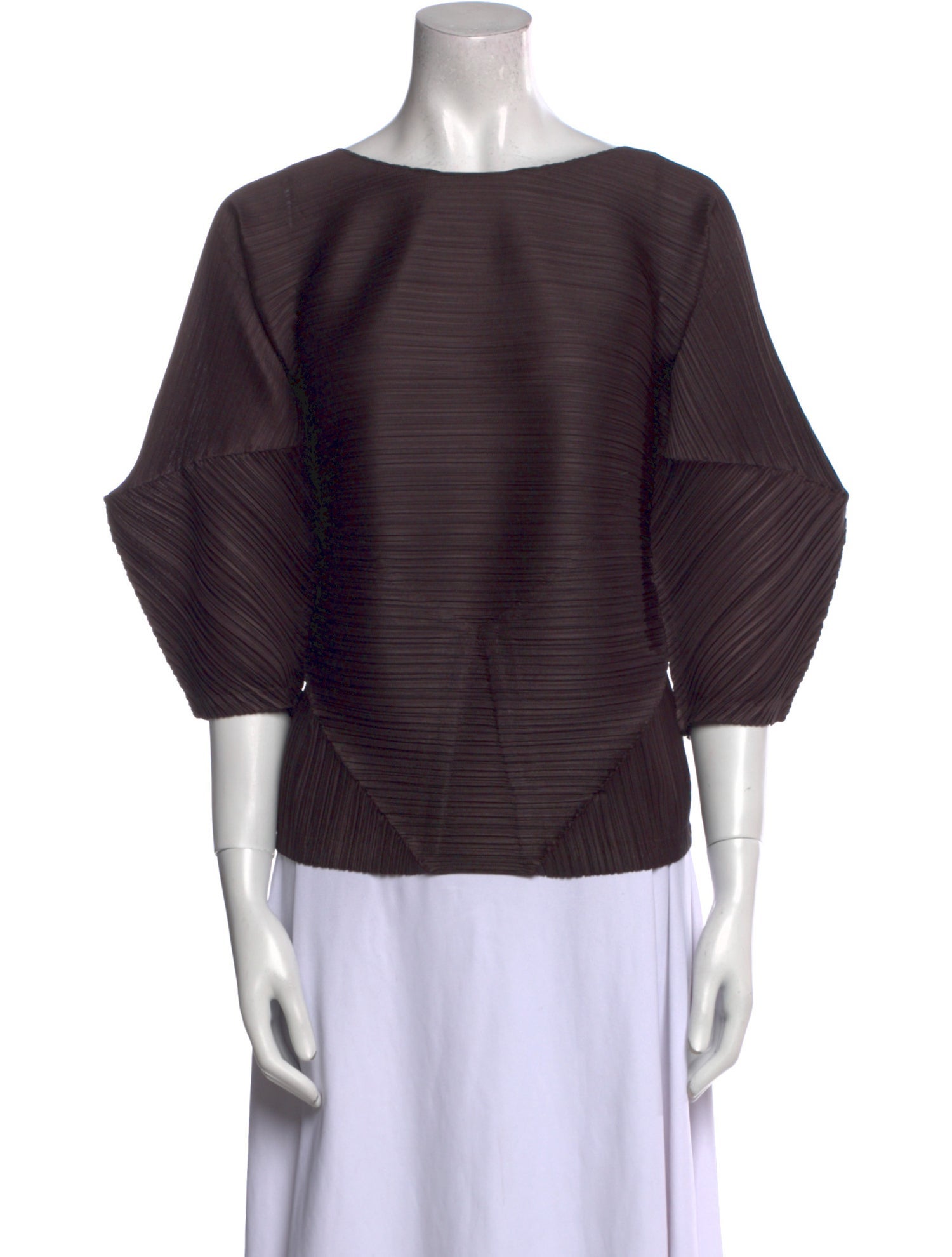 Pleats Please Issey Miyake Bateau Neckline Three-Quarter Sleeve Top w/ Tags