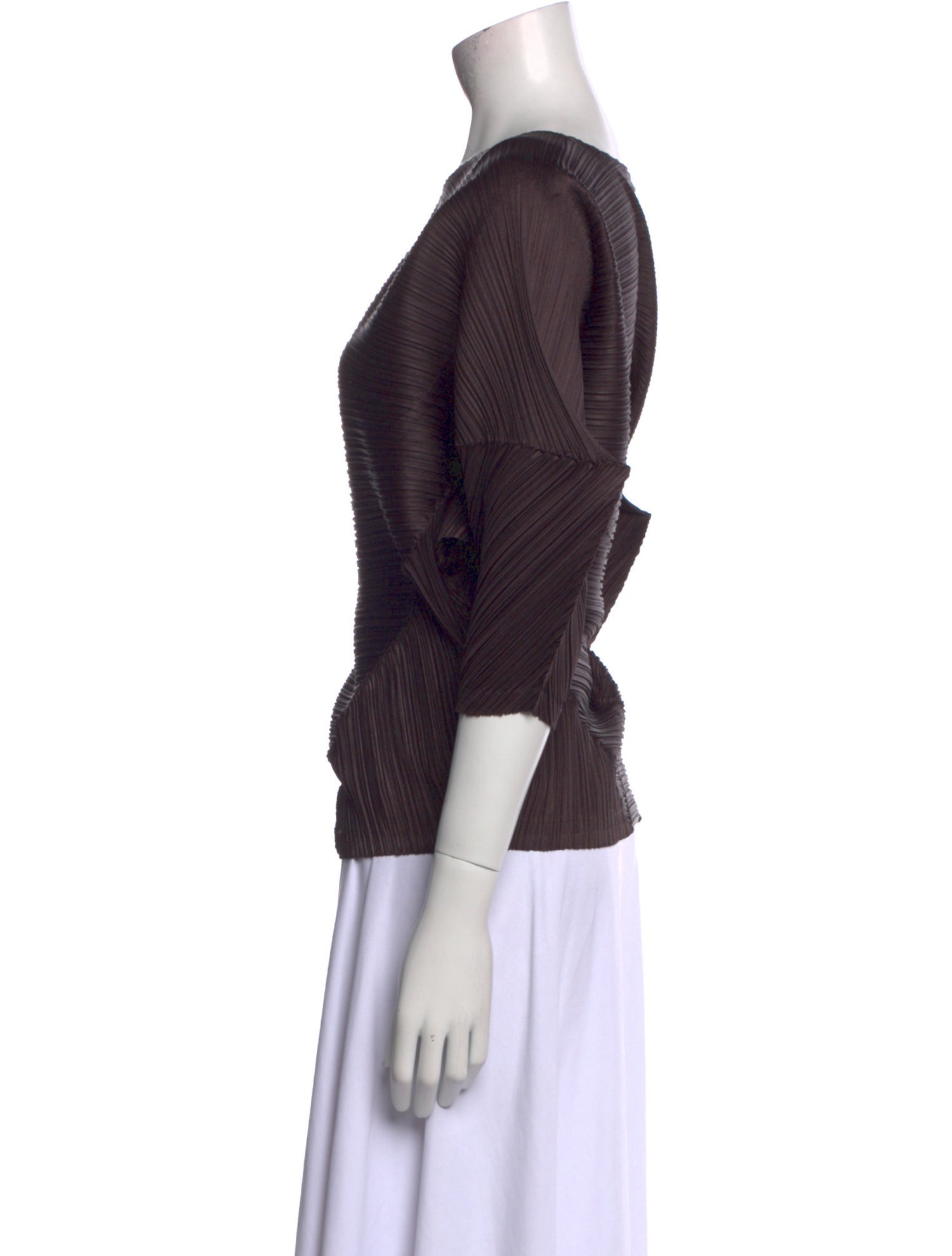 Pleats Please Issey Miyake Bateau Neckline Three-Quarter Sleeve Top w/ Tags
