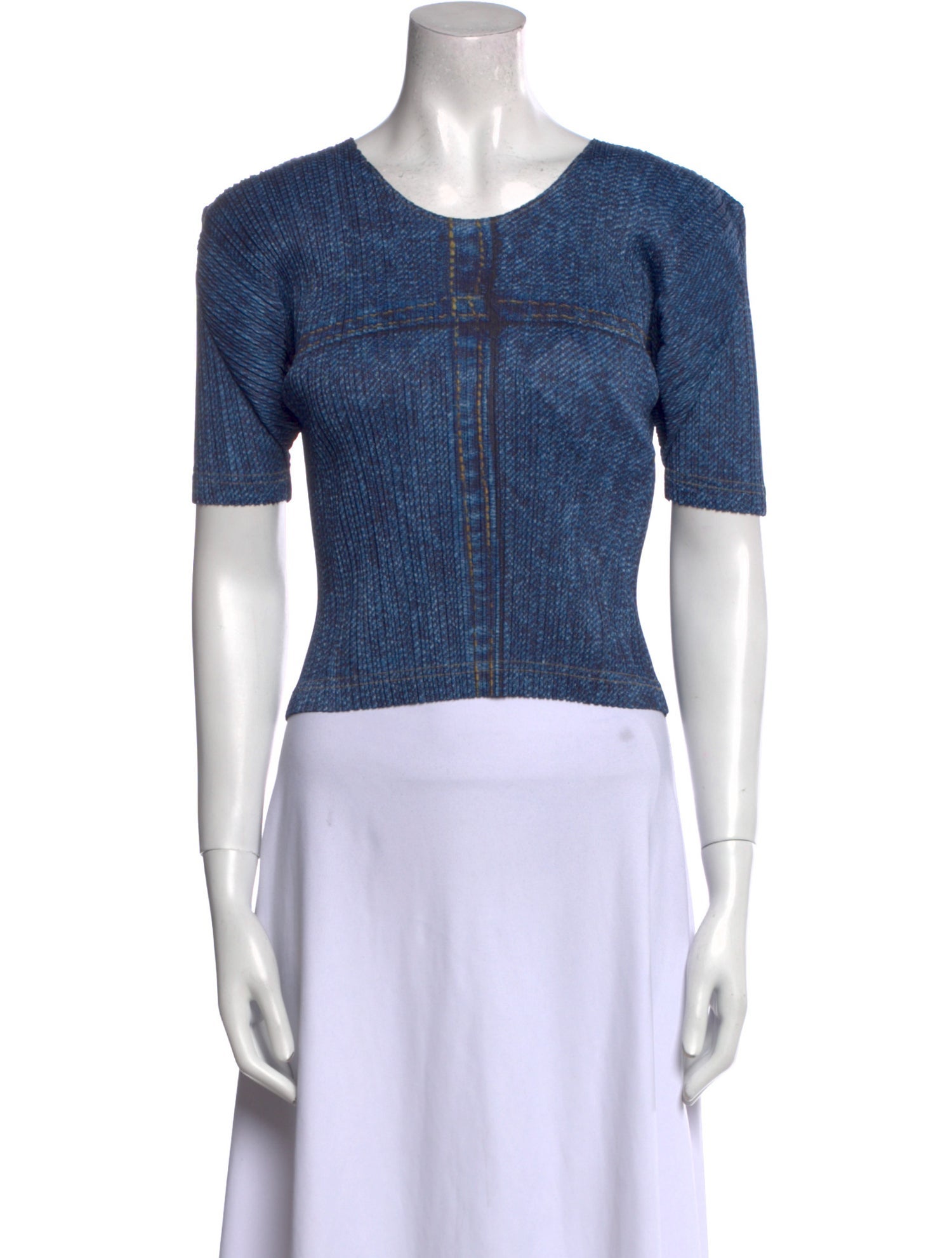 Pleats Please Issey Miyake Scoop Neck Short Sleeve Crop Top