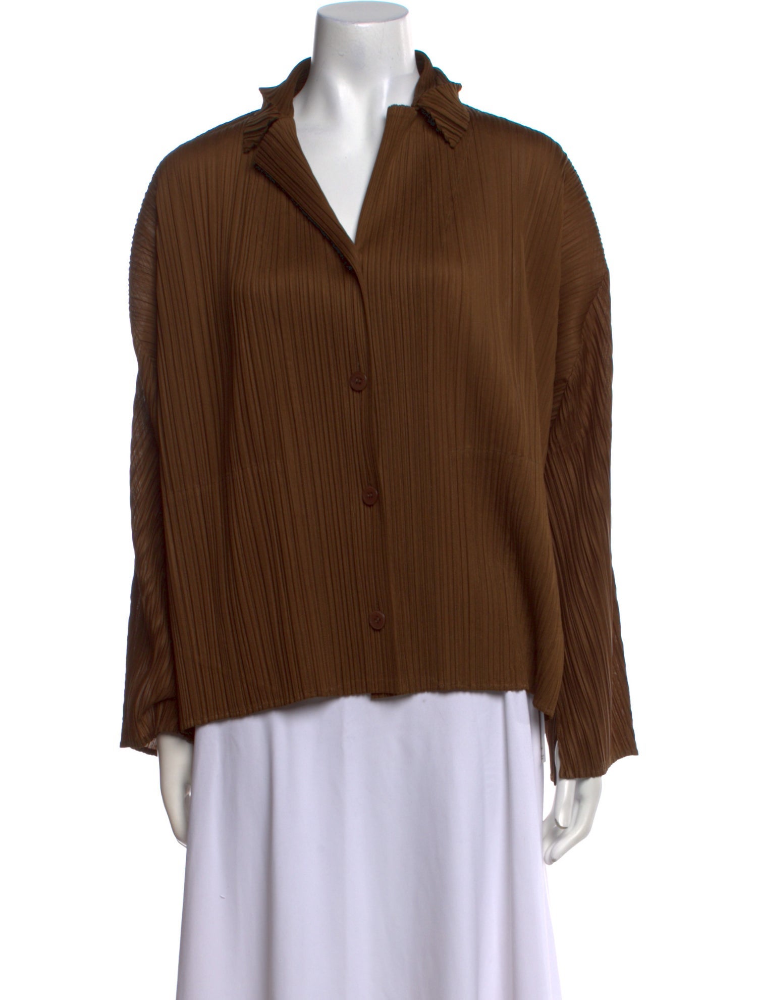 Pleats Please Issey Miyake Long Sleeve Button-Up Top