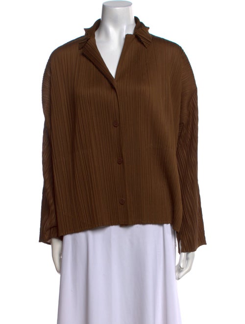 Pleats Please Issey Miyake Long Sleeve Button-Up Top