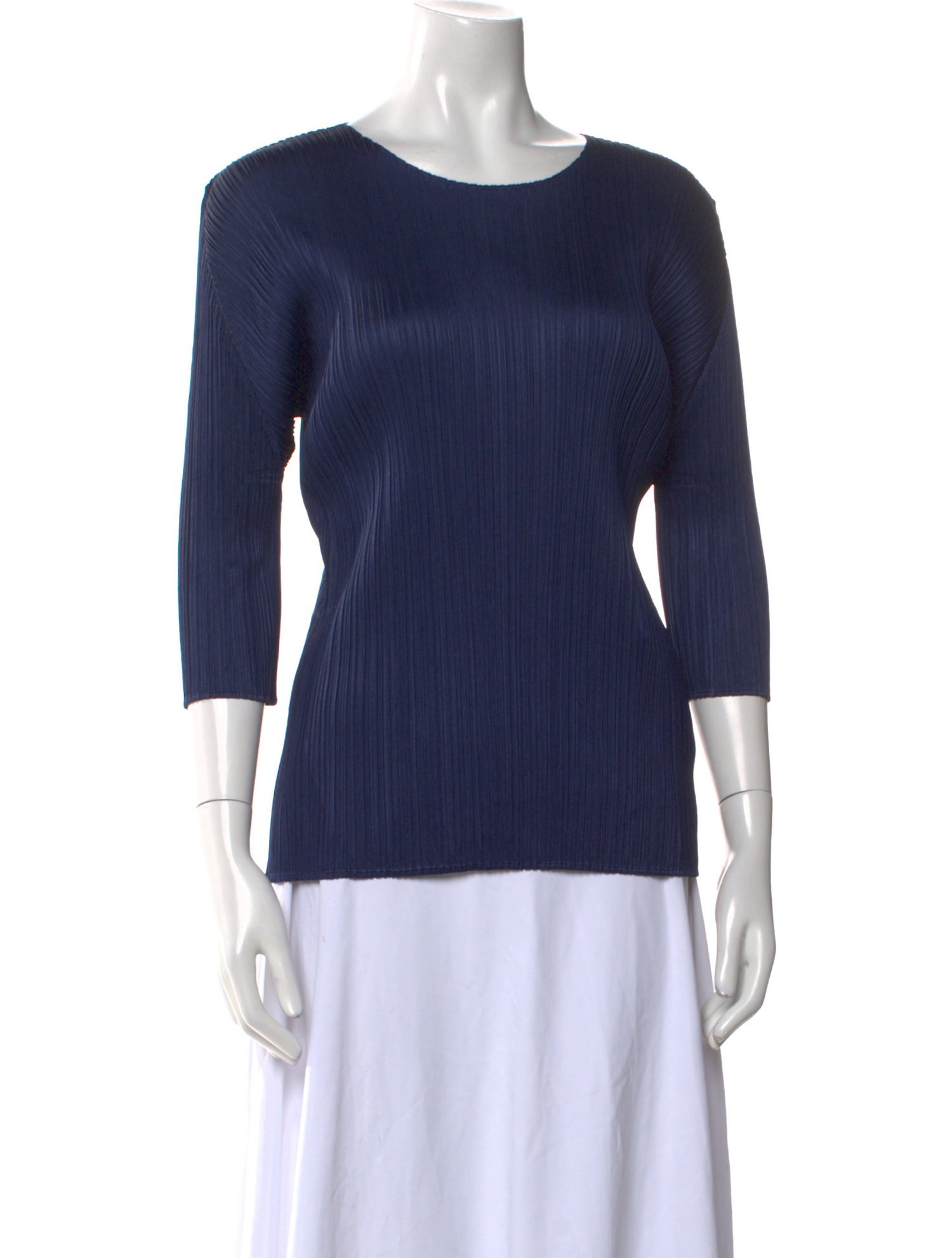 Pleats Please Issey Miyake Bateau Neckline Three-Quarter Sleeve Top