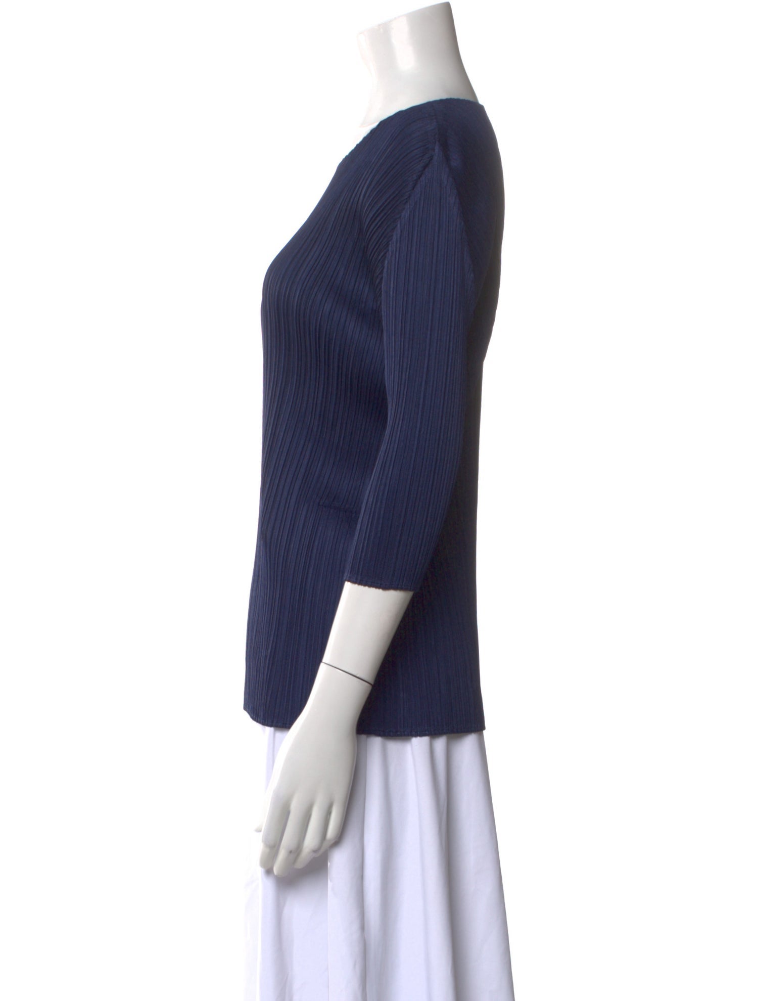 Pleats Please Issey Miyake Bateau Neckline Three-Quarter Sleeve Top