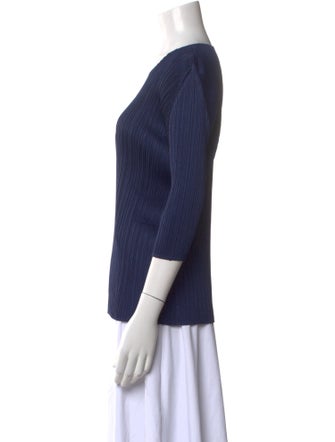 Pleats Please Issey Miyake Bateau Neckline Three-Quarter Sleeve Top