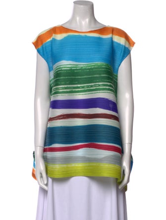 Pleats Please Issey Miyake Striped Bateau Neckline Tunic