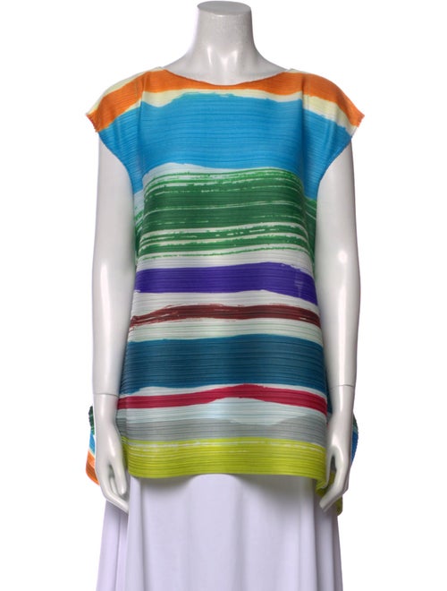 Pleats Please Issey Miyake Striped Bateau Neckline Tunic
