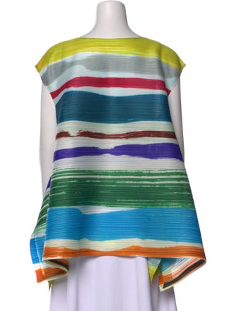 Pleats Please Issey Miyake Striped Bateau Neckline Tunic