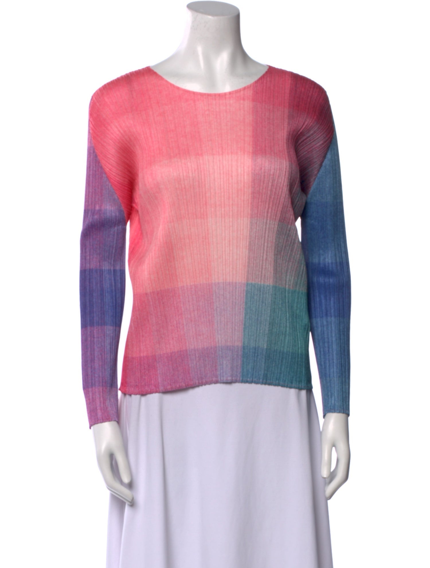Pleats Please Issey Miyake Plaid Print Scoop Neck Top w/ Tags